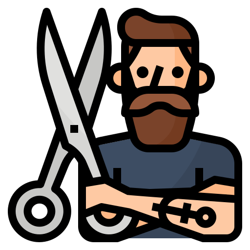 Barber Standing in Front of Scissors